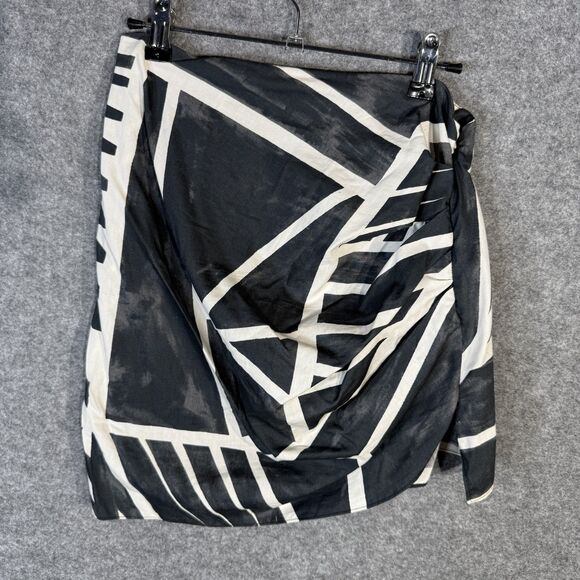 Zara Ruched Mini Skirt Dark Gray Black White Striped Pattern Women's Size M - Picture 7 of 9